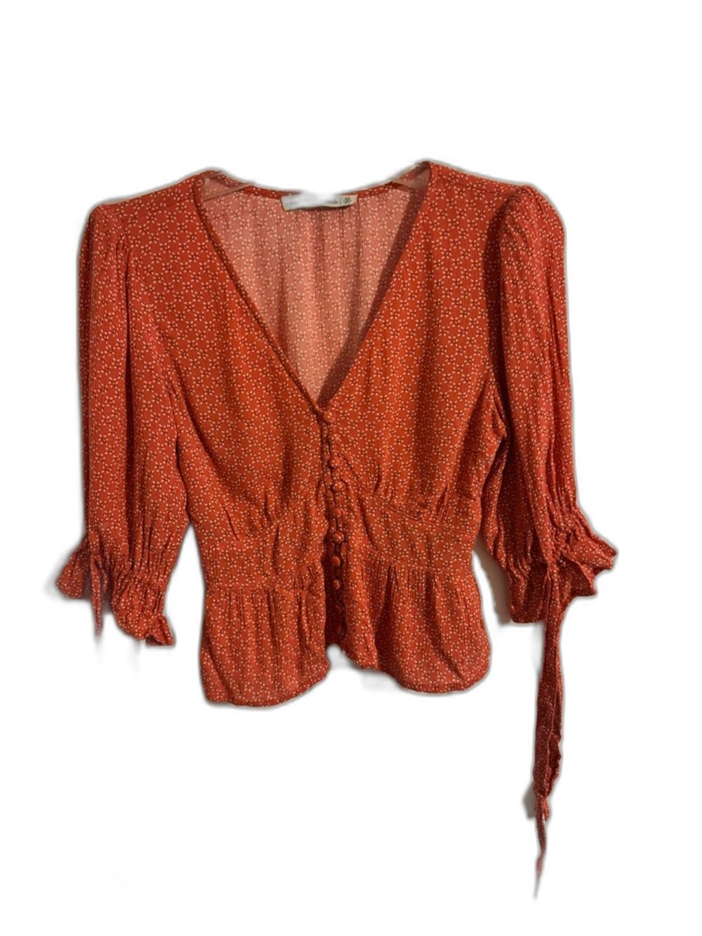 Abercrombie & Fitch Rust Red Dot V-Neck Peplum Blouse